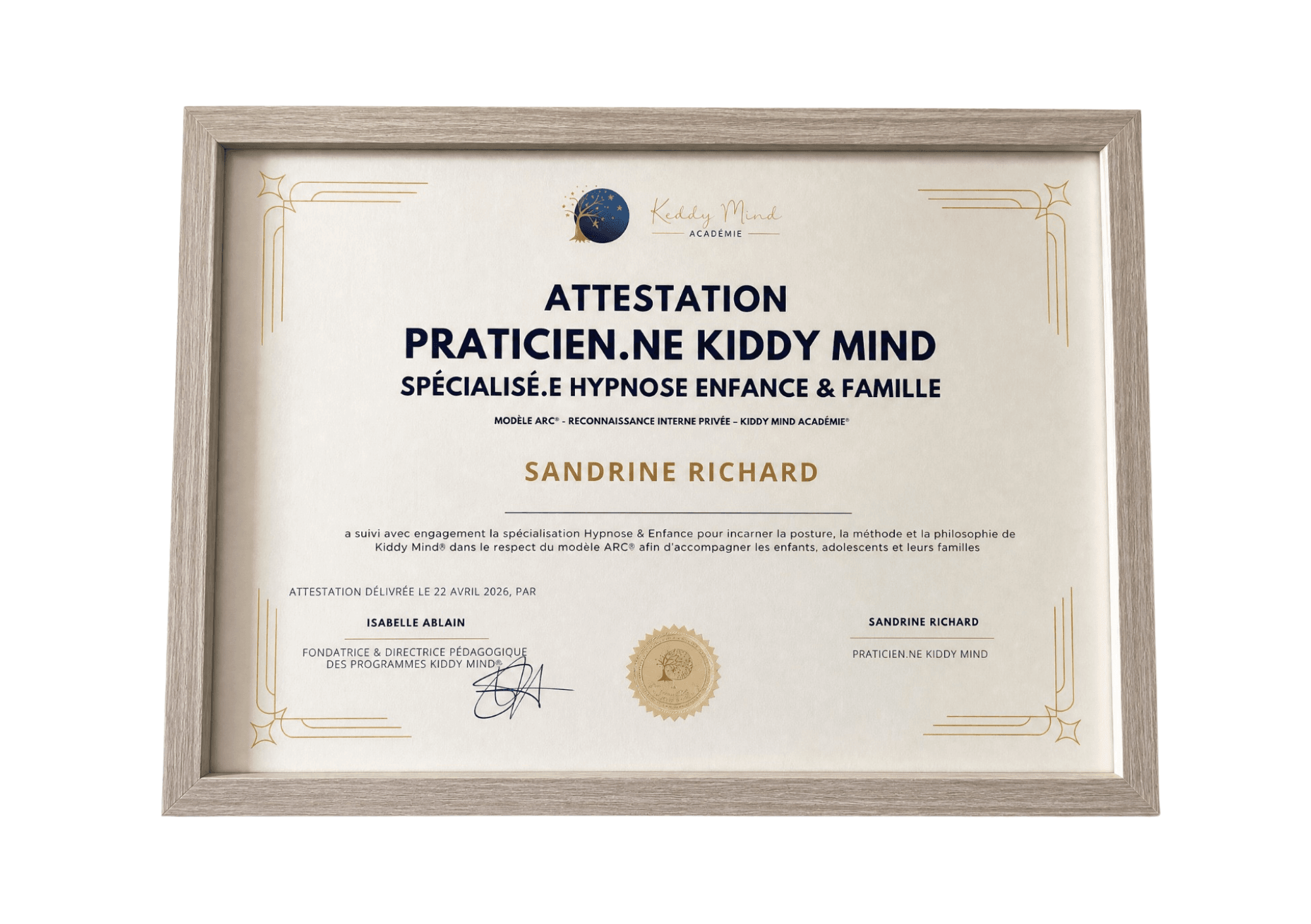 attestation kiddymindsandrine richard